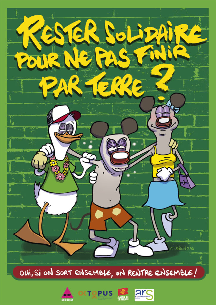 Affiche de prévention Rester solidaire pour ne pas finir par terre